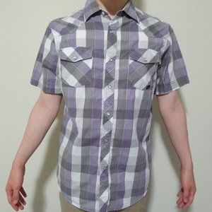 Western snap shirt w/ purple plaid, medium